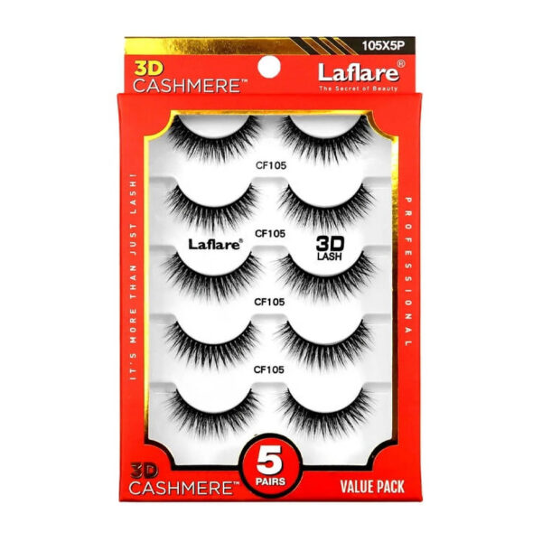 Laflare 3D Cashmere False Eyelashes Multipack, Ultra Soft, Glam, Luxurious, Cruelty-Free, Reusable, Fake Eyelashes 5 Pairs Value Pack (303X5P)