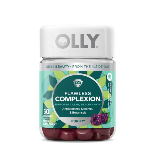 OLLY Flawless Complexion Gummy, Skin Support Supplement, Vitamins E, A, Zinc, 50 Ct - (Berry Fresh Flavor )