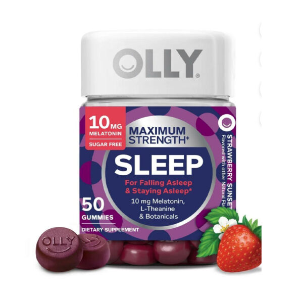 OLLY Maximum Strength Sleep Gummy Supplement, 10mg Melatonin, L-Theanine, Strawberry Flavor, 50 Ct - Gummies