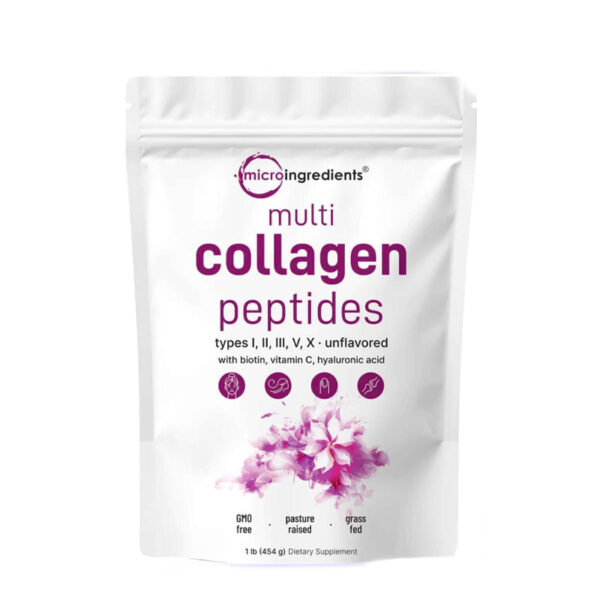 Micro Ingredients Multi Collagen Protein Powder, 1lb | Type I,II,III,V,X with Biotin, Hyaluronic Acid, Vitamin C - Unflavored Collagen Peptides