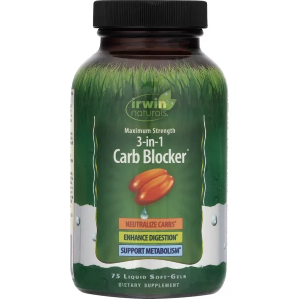 Irwin Naturals Maximum Strength 3-in-1 Carb Blocker - Neutralize Carbohydrates - 75 Liquid Softgels