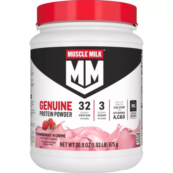 Muscle Milk Genuine Protein Powder, 32g Protein, 1.9lb, 30.9oz - Flavor -Strawberries 'N Crème
