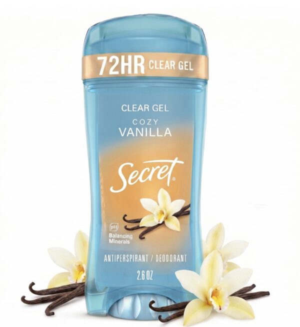 Secret Fresh Clear Gel Antiperspirant Deodorant for Women, Cozy Vanilla Scent, 2.6 oz