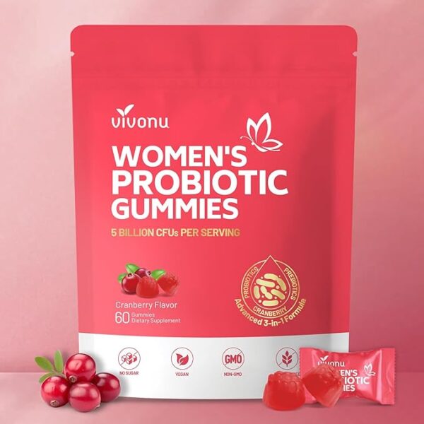 Vivonu Vaginal Probiotics for Women, Feminine PH Balance Gummies for Healthy Odor, Yeast Balance & Flora + Vitamin C for Immune Support -Cranberry