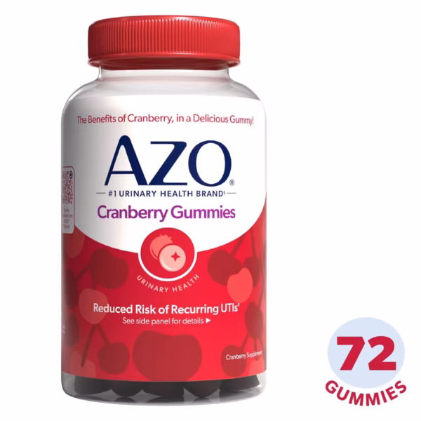 AZO Cranberry Urinary Tract Health Gummies Supplement, Helps Cleanse & Protect for Reduced UTIs, Berrylicious Flavor, 72 Count