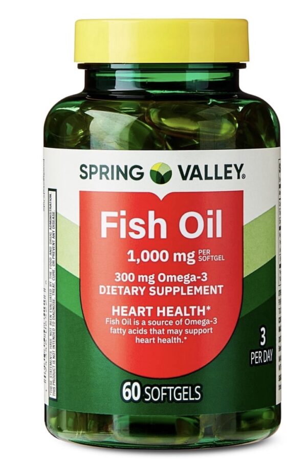 Spring Valley Proactive Support Omega-3 Fish Oil Dietary Supplement for Heart/General/Brain Health, 1000 mg, 60 Count Softgels