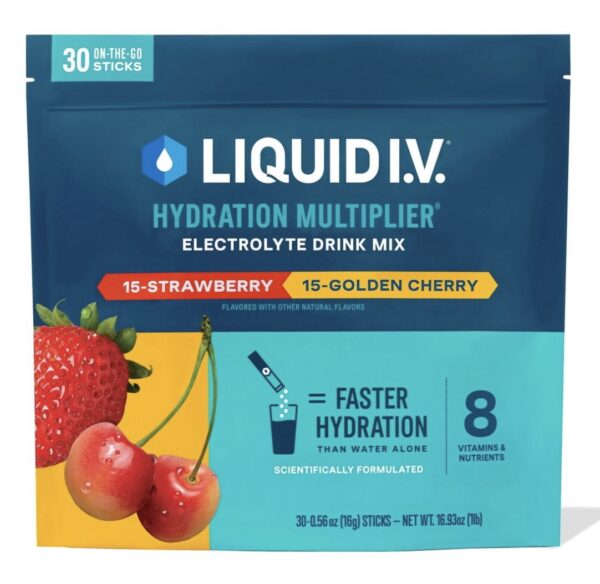 Liquid I.V. Hydration Multiplier – Golden Cherry & Strawberry, (2.7 lbs) - 30 Stick Packs